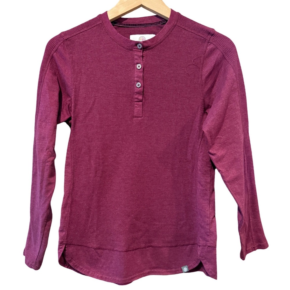 44 North Womens Waffle Knit Henley Top Plum Purple Long Sleeve Medium